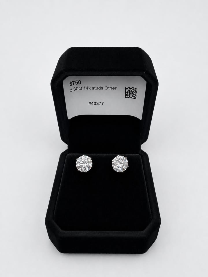 3.30CT TW 14KG LAB DIAMOND STUD EARRINGS